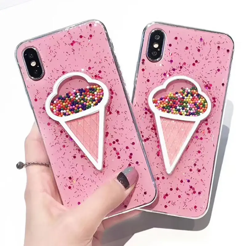 Жидкое Сердце Блеск порошок улыбка лицо облака телефонные чехлы для iPhone X XR XS Max 6 6S 7 8 Plus мороженое мягкая динамическая задняя крышка