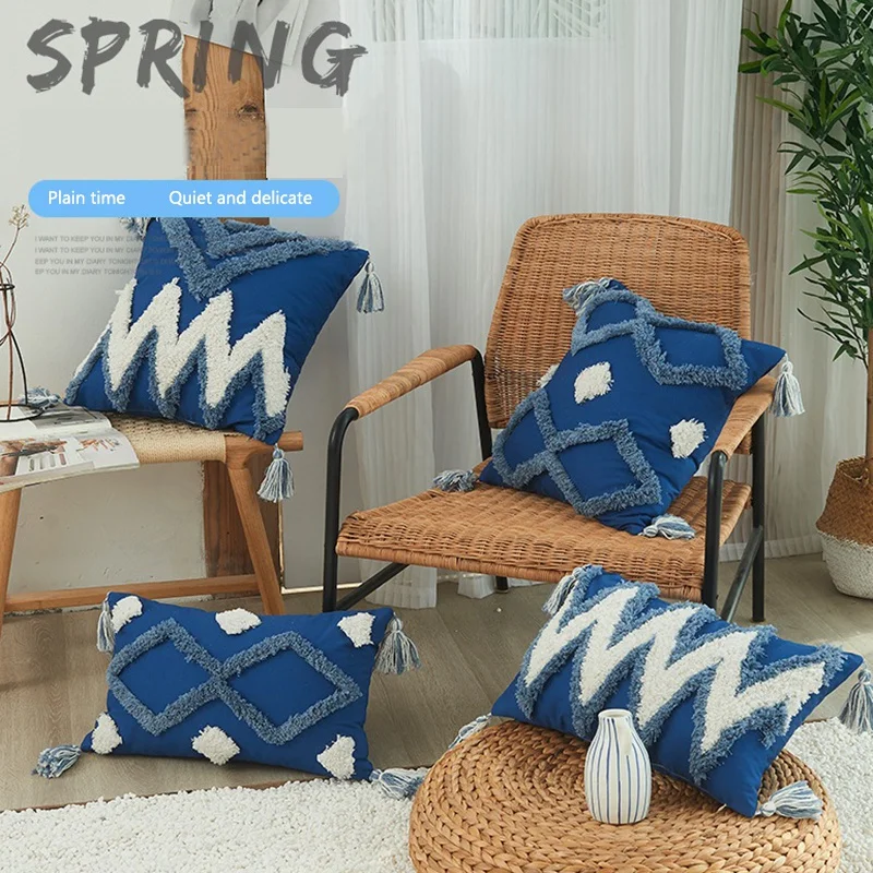 

4Pcs Throw Pillow Case Tassels Embroidery Cotton Decorative Pillowcase Bed Sofa Cushion Cover Macrame Pillow Cover