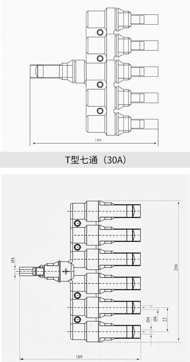 Photovoltaic Connector Electrical Pv 1pair X T Branch Parallel Connection 30a Solar Panel Cable Wire Connect One In Six Out |