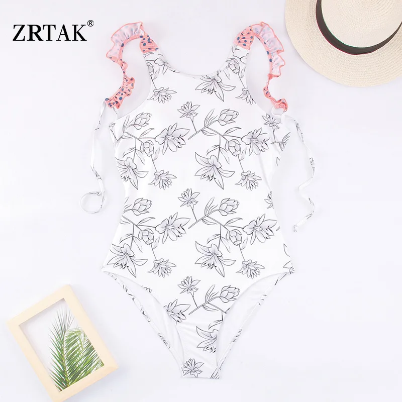 Zrtak Print Bandage Swimsuit Female 2019 Open Black Swimwear Women Bathing Suit White Summer Swim One Piece | Спорт и развлечения