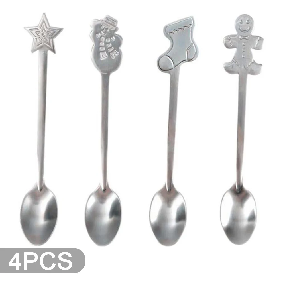 

4PCS Stainless Steel Coffee Spoon Tableware Christmas Gifts Home Decorations Kitchen Accessories Xmas Dessert Spoon