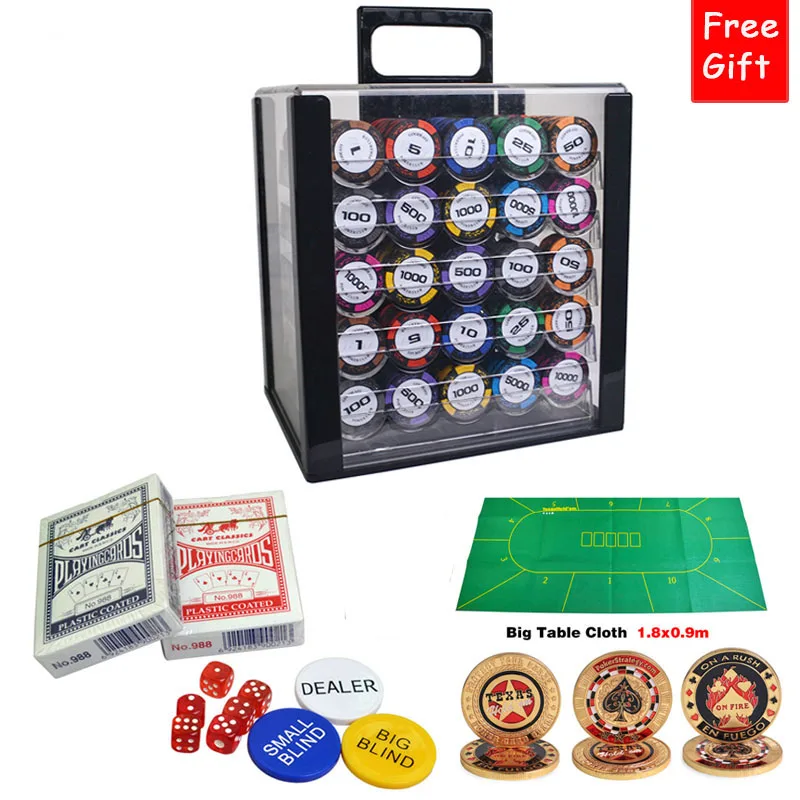 1000 шт./компл. наборы фишек для покера в казино пшеничный Техасский Холдем черный