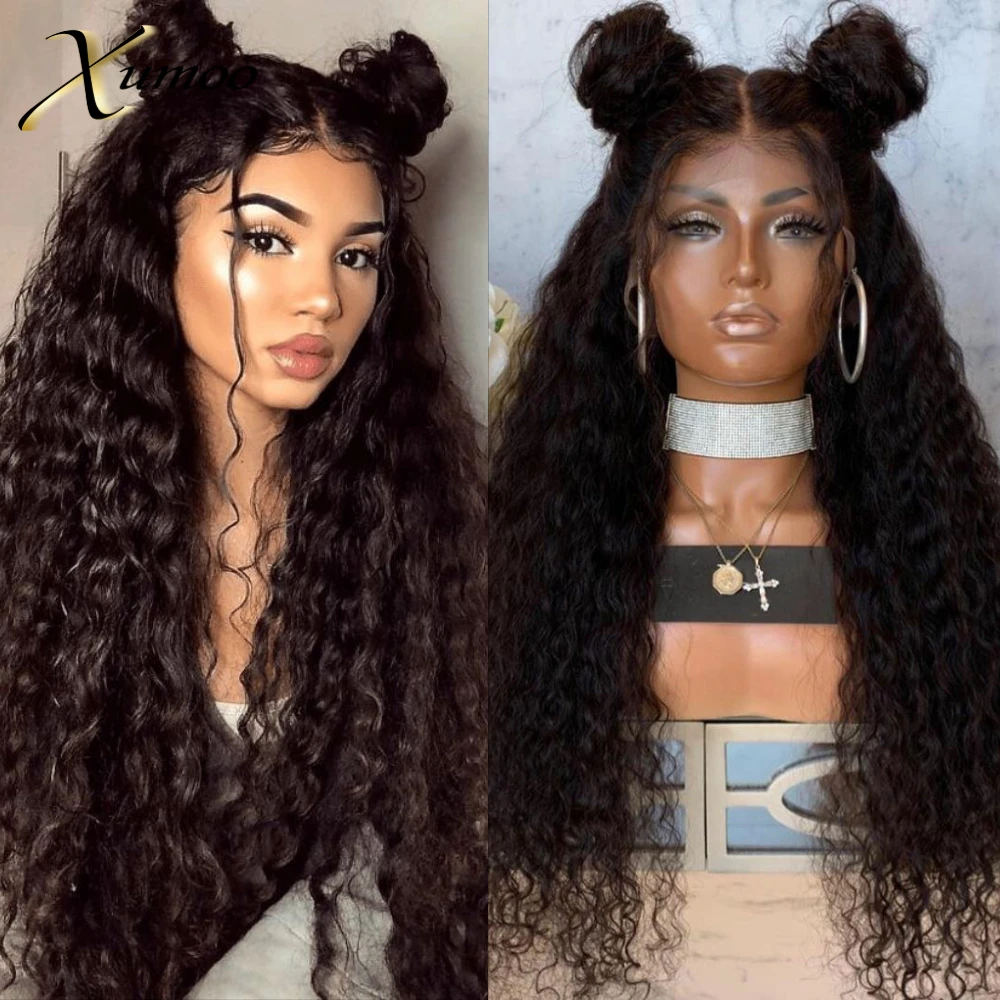 Синтетический парик 13x4 длинный кудрявый термостойкий натуральный черный