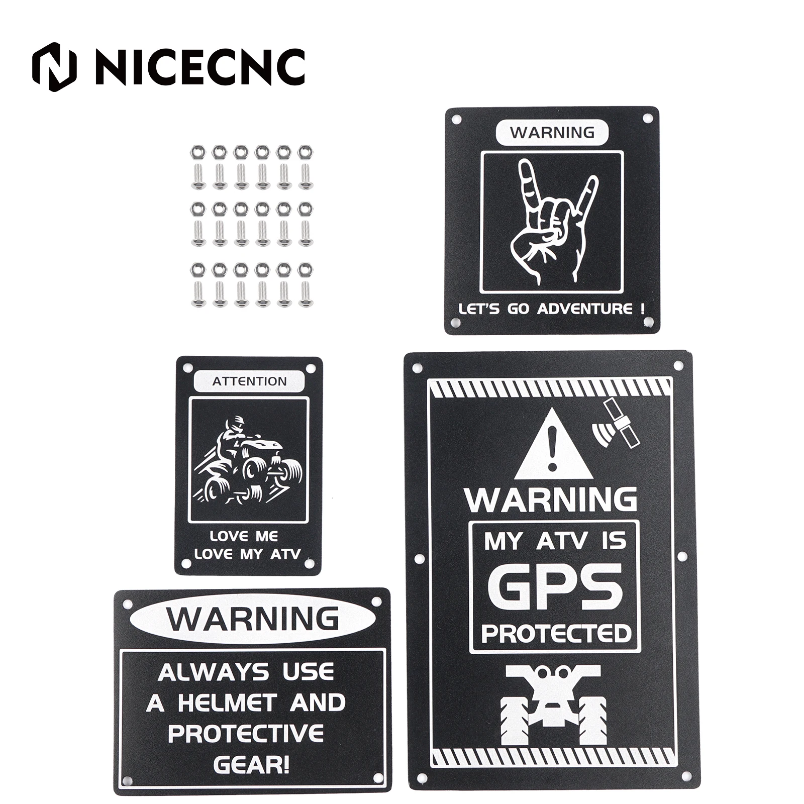 NICECNC 4PCS Fender Warning Tag Plates Badges Decals Stickers For Yamaha Raptor 700 13-20 700R 16-20YFM  YFZ450R 14-20 YFZ 450R