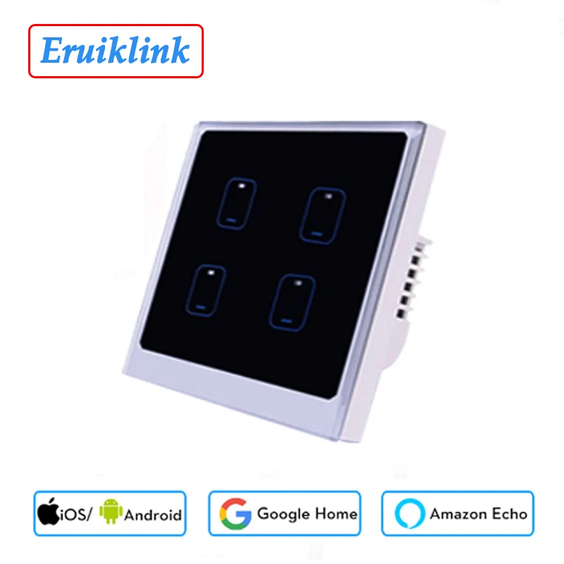 Wi Fi переключатель Ewelink настенный сенсорный 4 клавиши 1 канал управление через