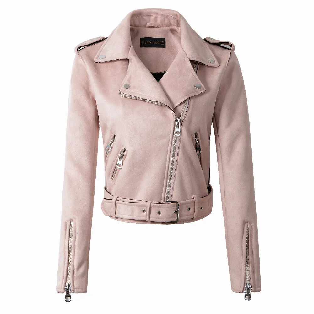 

2021 New Arrial Women Autumn Winter Suede Faux Leather Jackets Lady Fashion Matte Motorcycle Coat Biker Gray Pink Beige Outwear