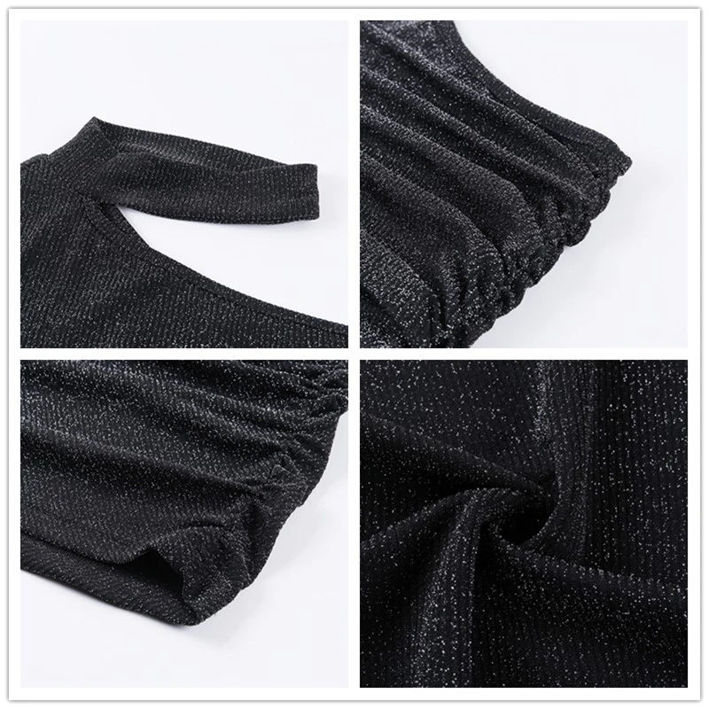 Женское облегающее платье Fuedage черное клубное мини на одно плечо с блестками и