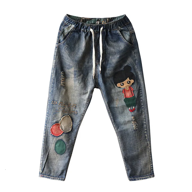 

Cute Womens Jeans Denim Loose Slim Fitted Blue Harem Pants Plus Size Jeans Embroidery Jeans Pantalon Mezclilla Mujer AA132S30