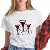 2021 kawaii women t shirt three red wine glasses printed modern leisucre top clothes tumblr mujer versatile women tshirt