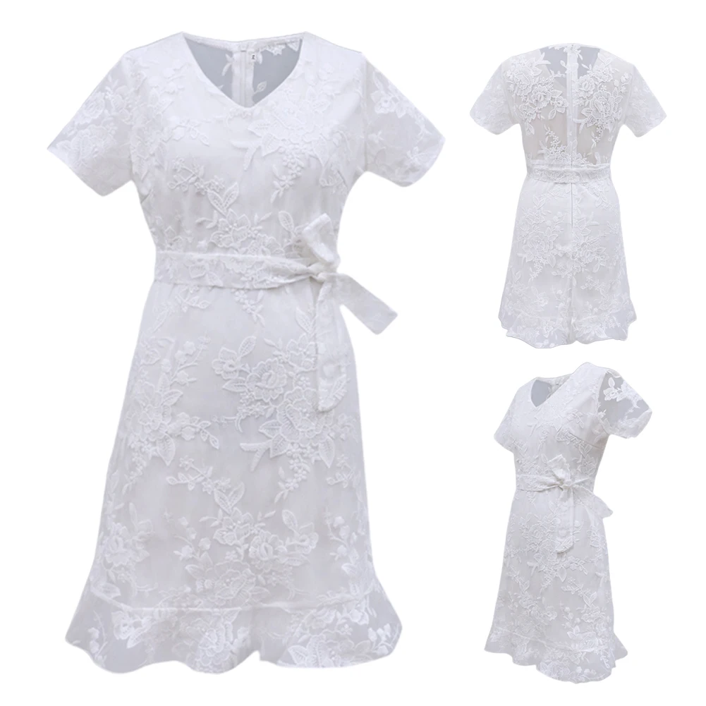 Женское пляжное мини-платье с коротким рукавом и V-образным вырезом | Женская