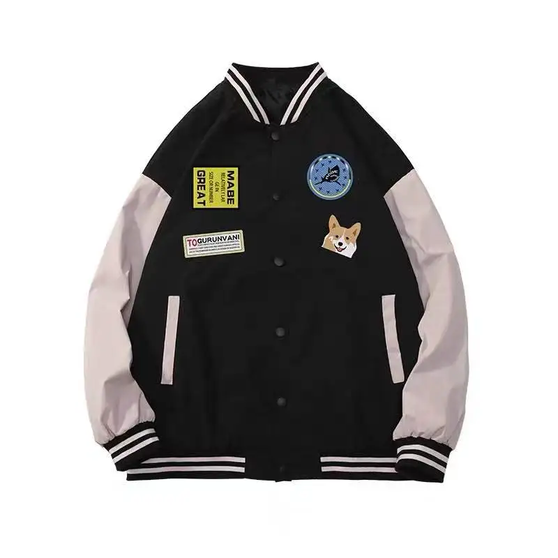 

2021 Spring Autumn Jacket Mens Baseball Jacket Japanese Style Corgi Printing Men Bomber Jacket Casual School Wear Coat Harajuku