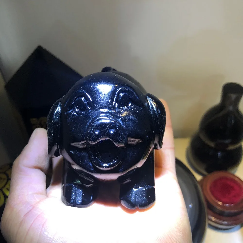 

1pcs Natural obsidian quartz Pig Skull hand Carved Crystal Healing
