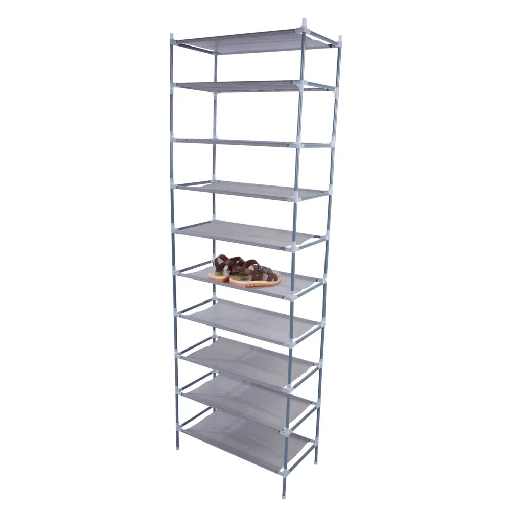 

【US Warehouse】Simple Assembly 10 Tiers Non-woven Fabric Shoe Rack Gray Shoes Shelf shipping USA