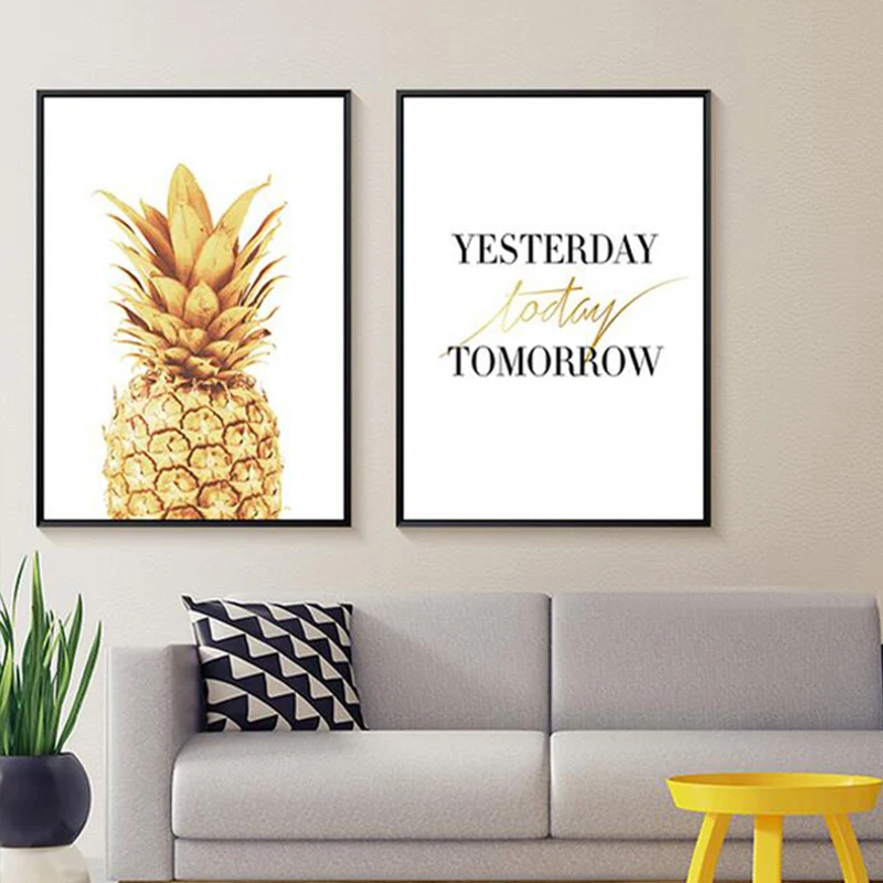Скандинавский стиль сегодня золото ананас холст картины настенное искусство