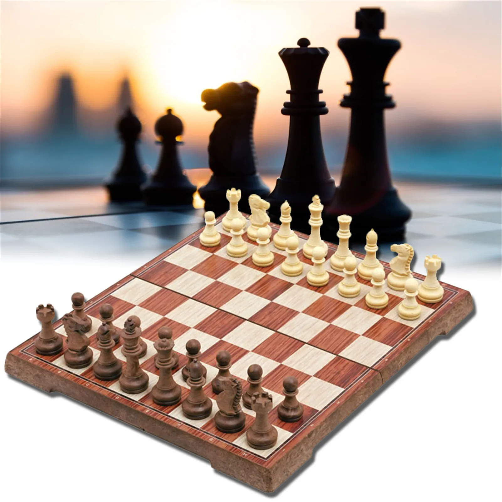 

Chess Wood Plastic Folding Magnetic Chess Foldable Internal Storage Space Puzzle Chess Folding Classic Magnetic Chess Gift