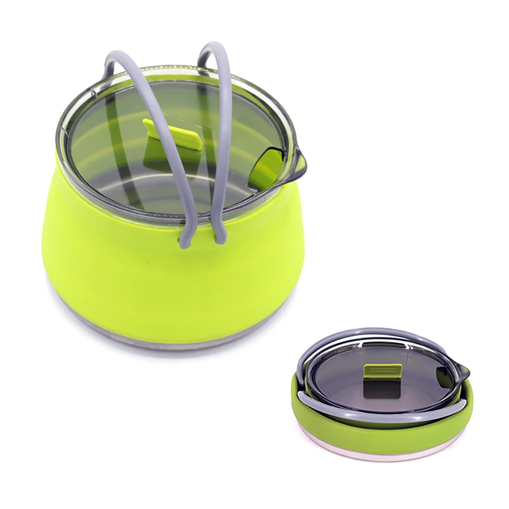 1L Outdoor Travel Camping Portable Heating Food Pot Lightweight Silicone Folding Kettle with Handle Camping Essentials