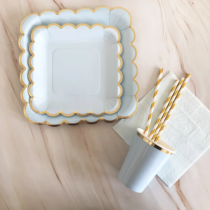 Золотистая синяя одноразовая посуда для вечеринки бумажные салфетки детского