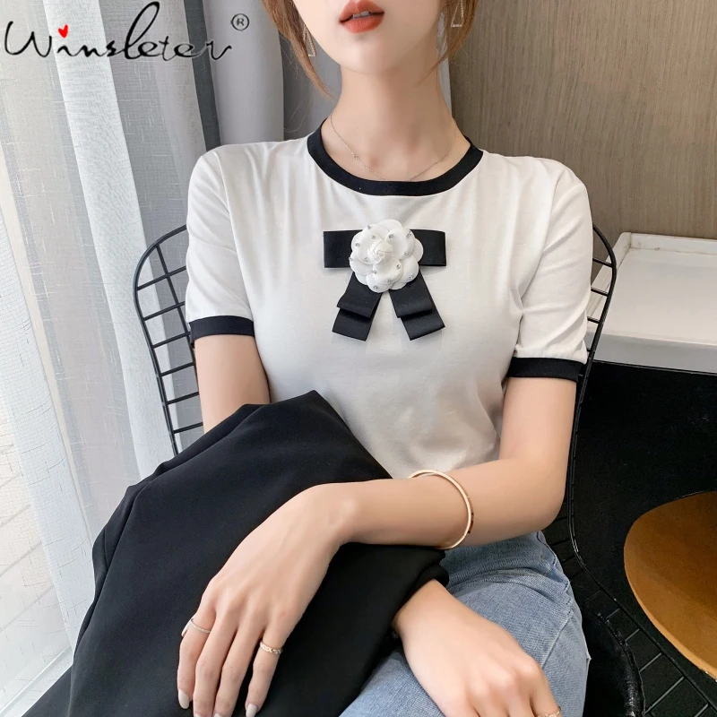 

Женская футболка с круглым вырезом, летняя хлопковая футболка с короткими рукавами, модель T14912A в Корейском стиле, 2021