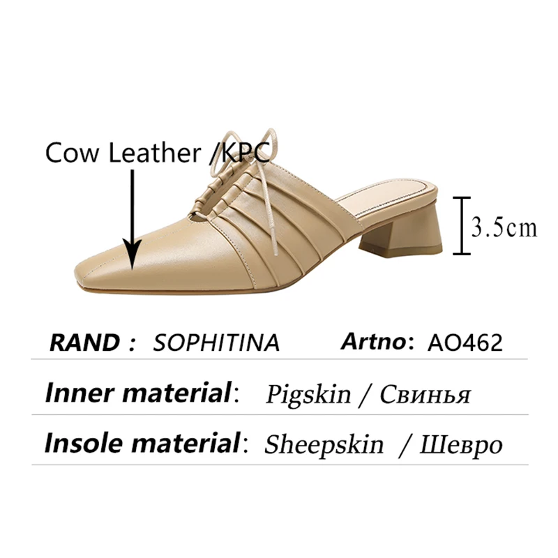 

SOPHITINA Fashion Slippers Women's Summer Square Toe Straps Thick Heels Daily Shoes Premium Leather All-match Ladies Shoes AO462