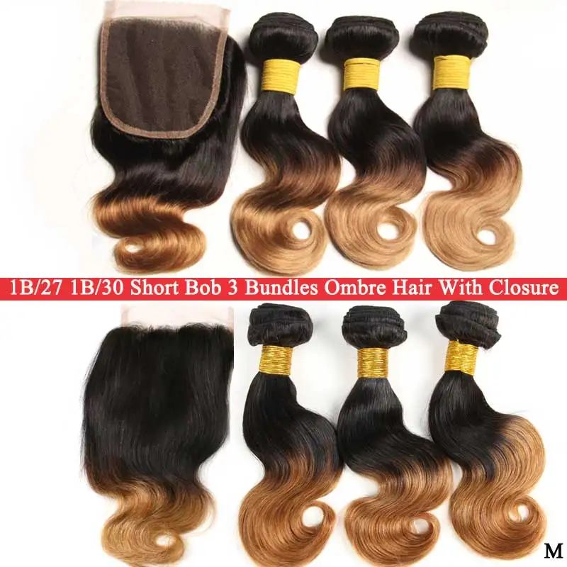 Короткий Боб Ombre Body Wave 3 пряди застежкой бразильские волосы волнистпряди с Remy