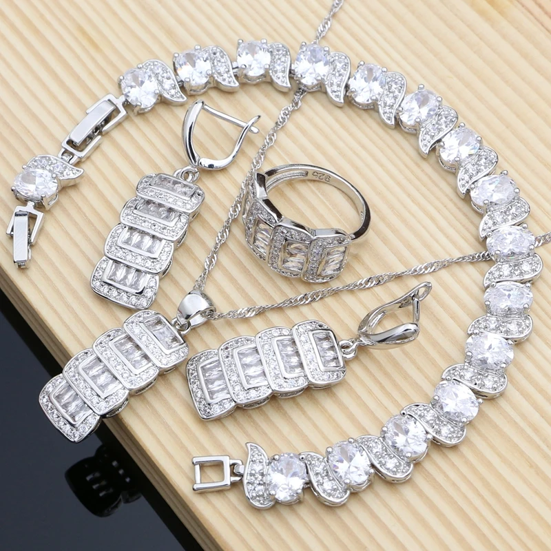 

Natural White Topaz 925 Silver Jewelry Set Bracelet Earring Necklace Birthday Prom Mother’s Day Jewelry for Mom/Wife/Best Friend