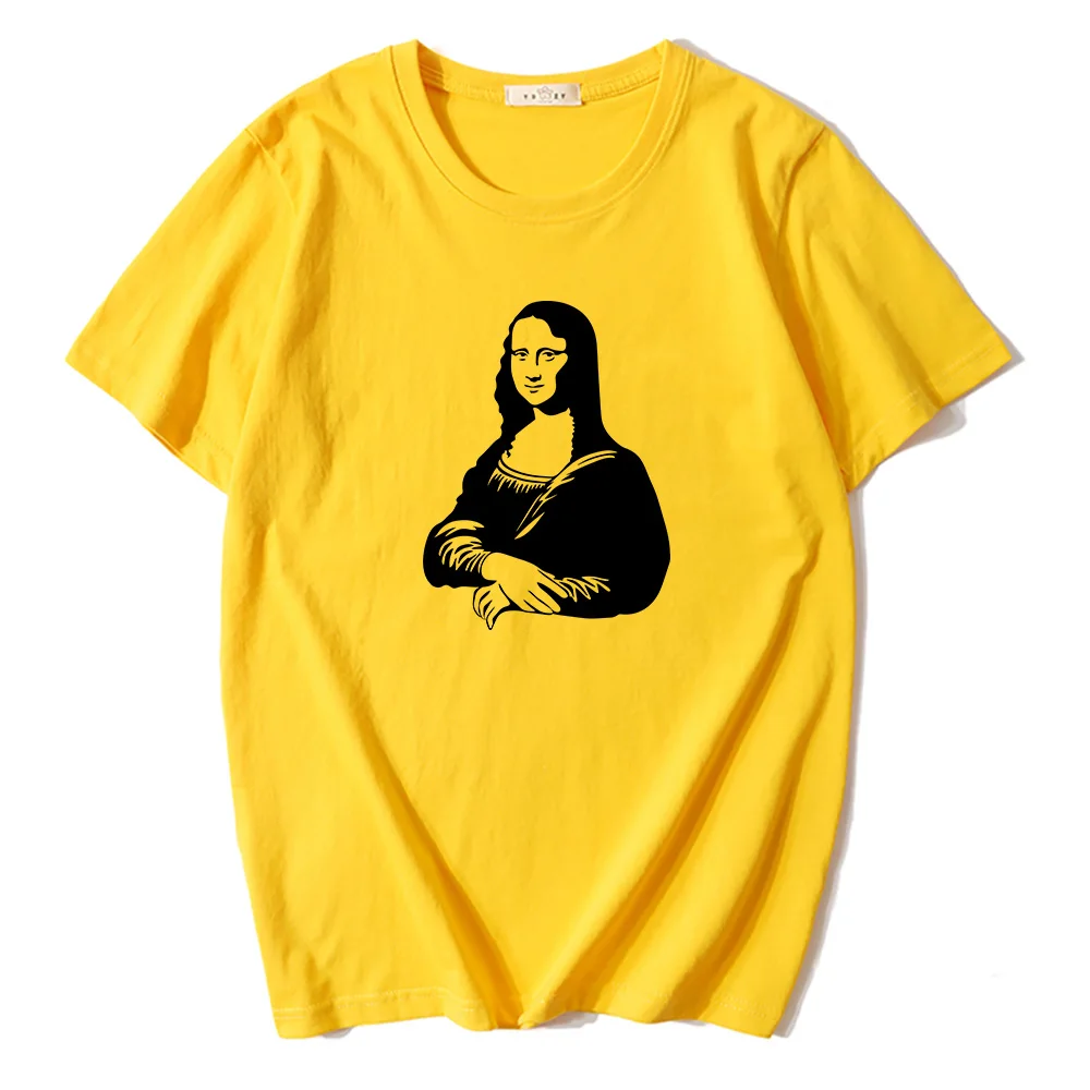 2021 Летний стиль Новинка В стиле ретро Мона Лиза живопись футболка с короткими