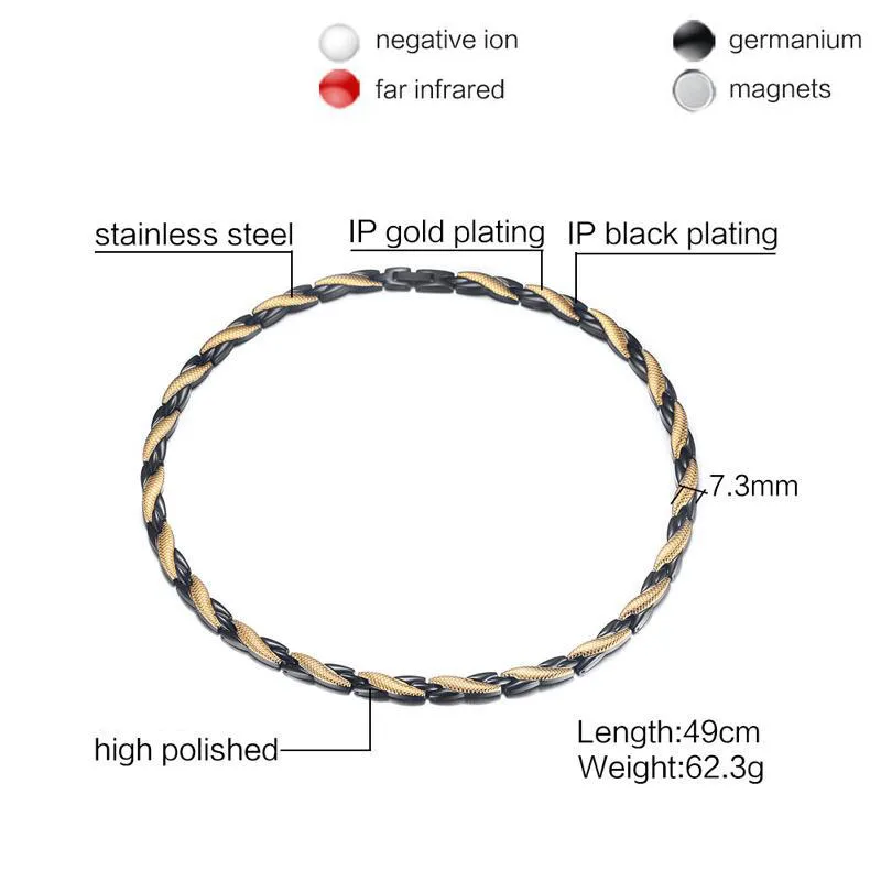 Health Energy Cross Stainless Steel Magnetic Necklace Men Gold-color Chain Link Necklaces for Women Jewelry | Украшения и