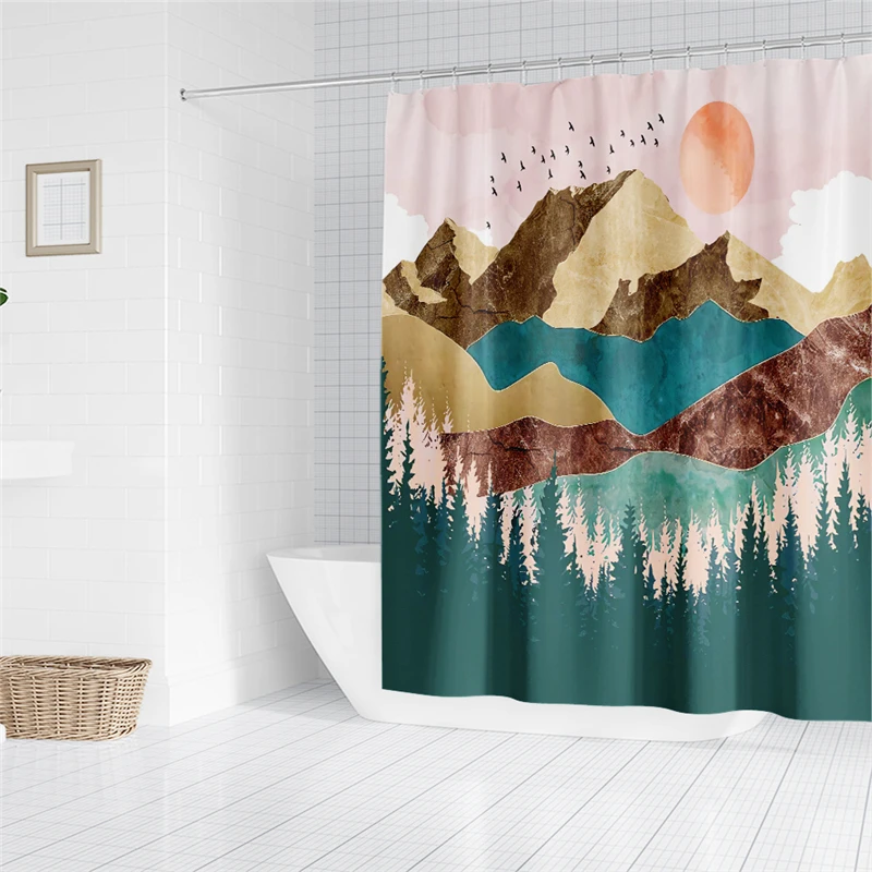 

SKTN 1PCS Marble Pattern Bath curtain Waterproof Shower Curtains Geometric Bath Screen Printed Curtain for Bathroom