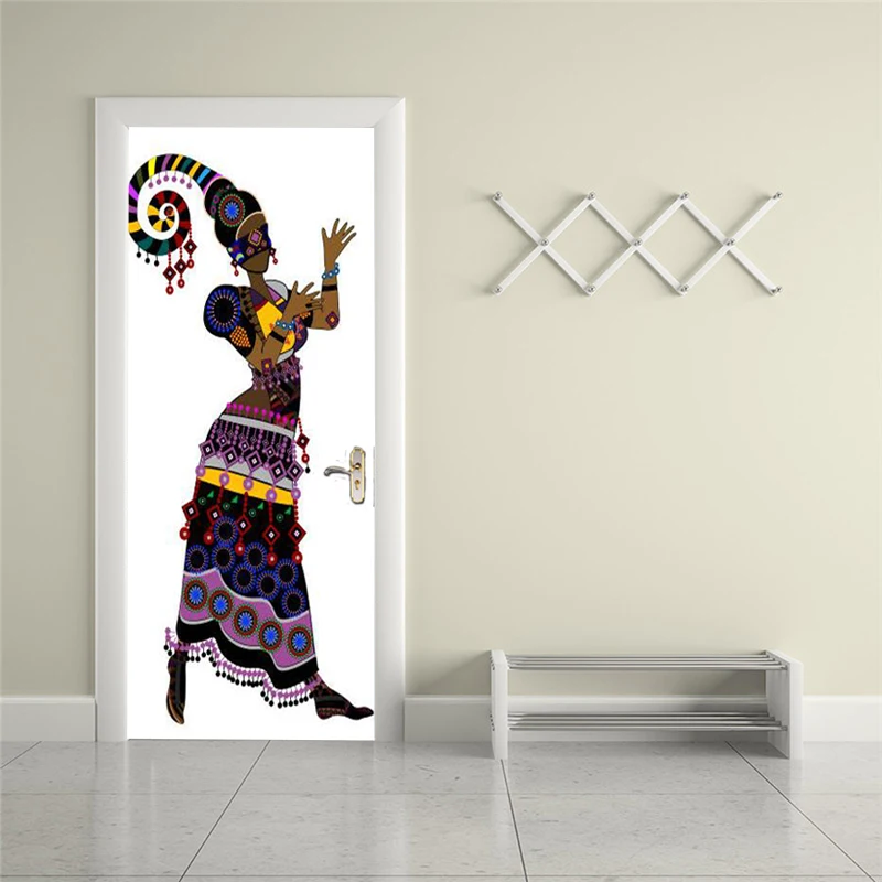 

Self-adhesive indigenous dance art door stickers home decoration door cover wall stickers mural porch wallpaper poster