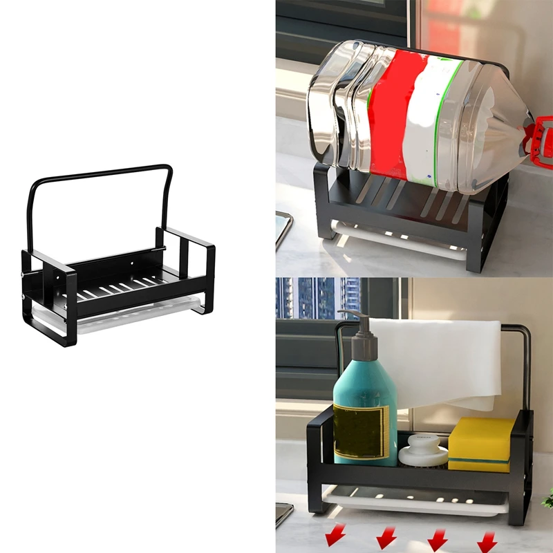 

Large Sponge Holder Kitchen Sink Caddy Rack Stand Cleaning Brush Soap Organizer Storage Rack with Drain Tray Retail