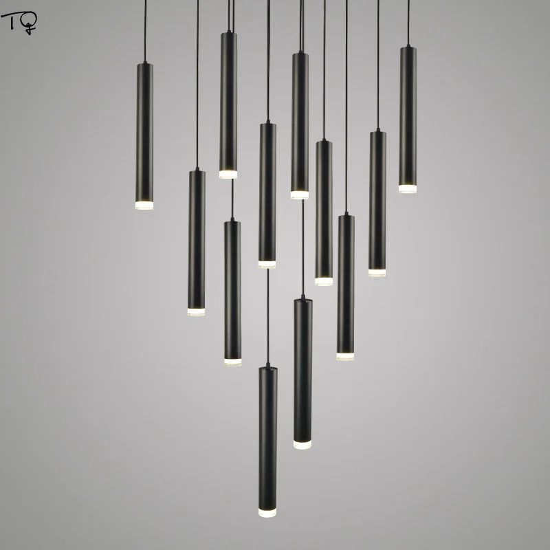 Modern Crystal Led Pendant Lights Cylindrical Long Restaurant White Black Bar Study Coffee Single Head Simple Creative Lamps | Лампы и
