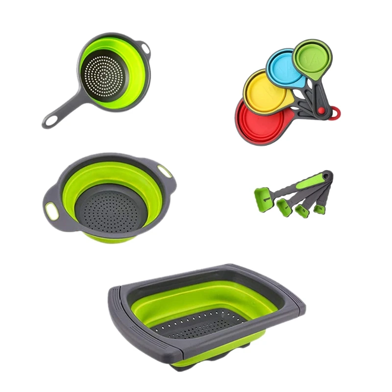 

11 Pcs Kitchen Colander Set Food Grade with Handles Measuring Cup Spoon Durable Suitable for Draining Most Foods Home