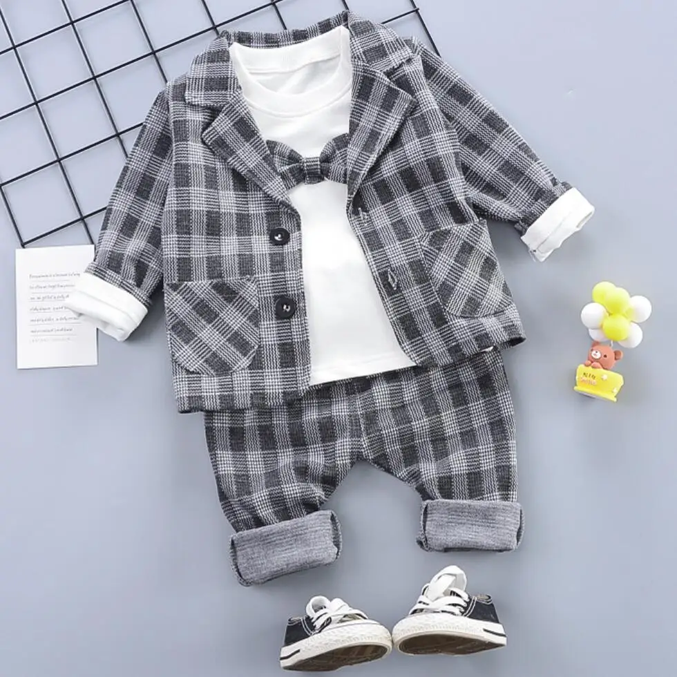 

New 3pcs/sets Children Birthday Party Formal Kids Tie Blazer Gentleman Boys Clothes Jackets T-Shirt Pants Infant Baby Suit