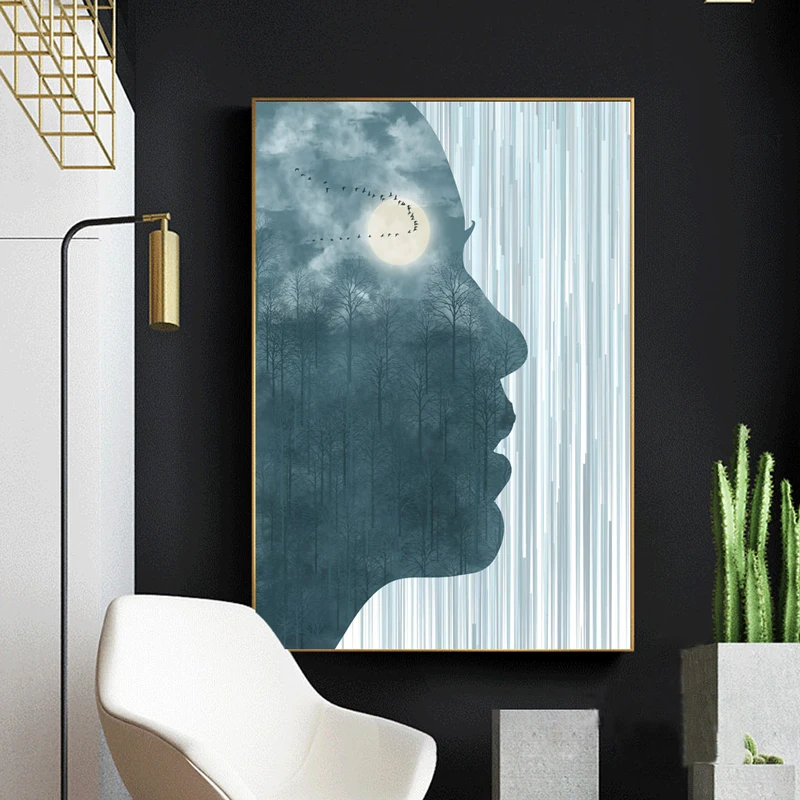 

Nordic Style Forest girls face Prints Painting Canvas Picture Waterproof Panel Modular Cuadro quadro Wall Art Large Print giclee