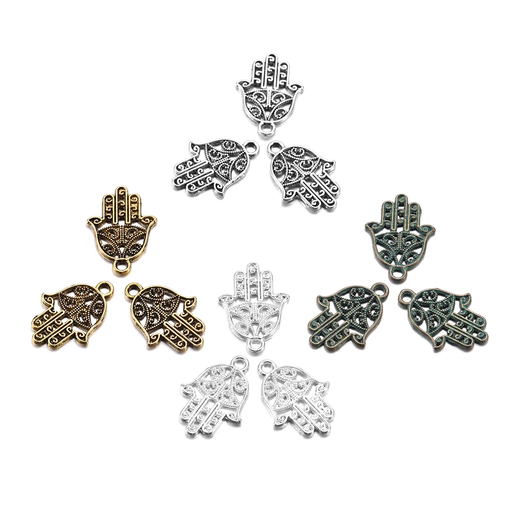 20pcs/lot Antique Bronze Classic Hamsa Palm Protection Pendant Charms Metal Hand Fatima For DIY Bracelet Necklace Jewelry Making - купить по