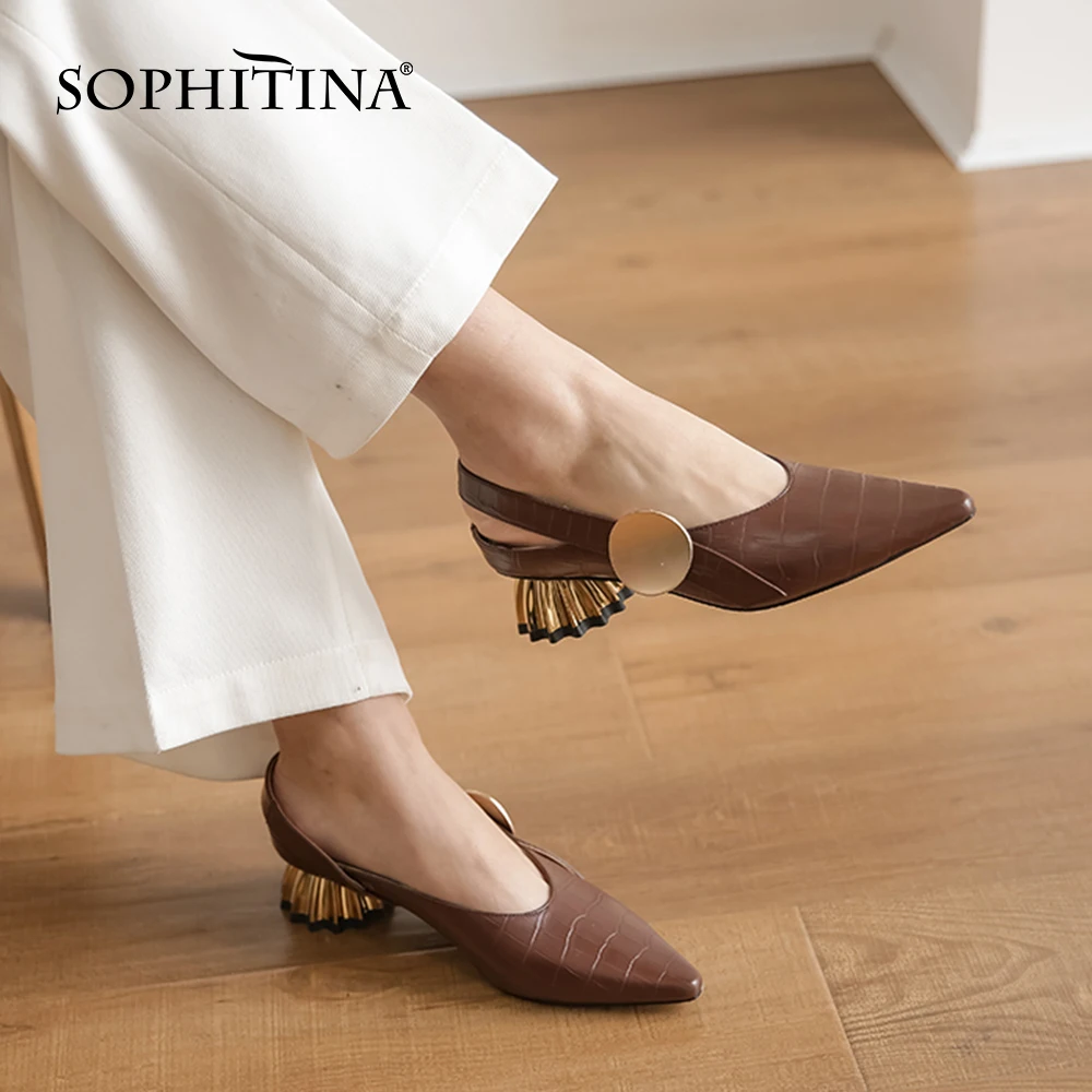 SOPHITINA/женские туфли-лодочки Особый каблук Металлический острый носок Слинбэки