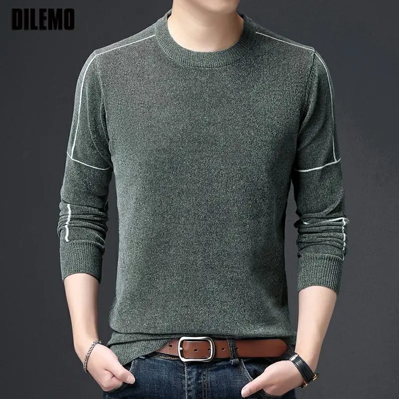 

Chenille Warm Top Quality New Fashion Brand Pullover Mens Knitted Sweater Crew Neck Autum Winter Casual Jumper Mans Clothes