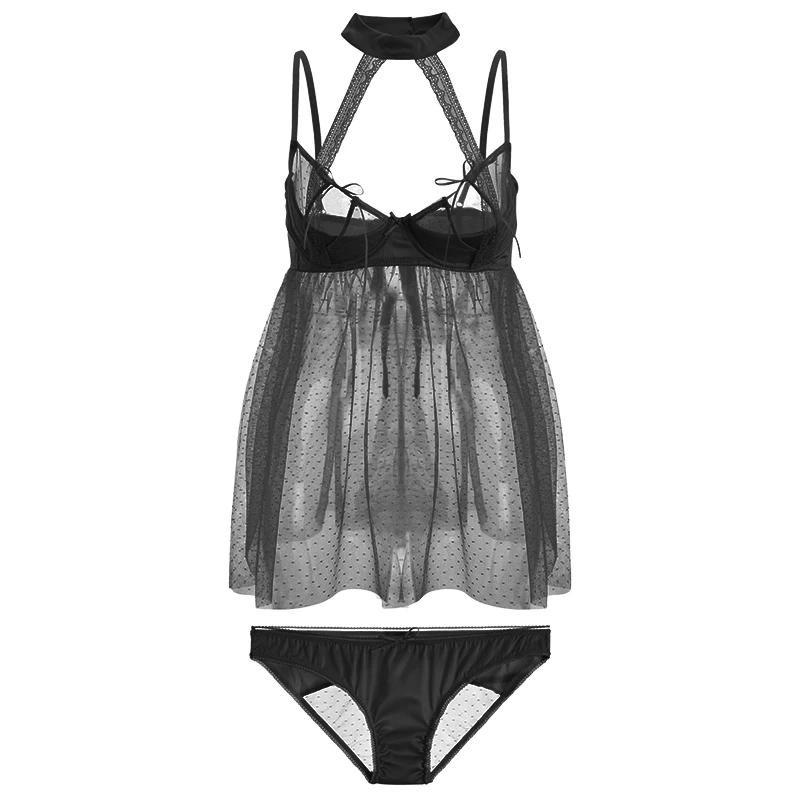 Черные сексуальные пижамы женское прозрачное Прозрачное нижнее белье ночное