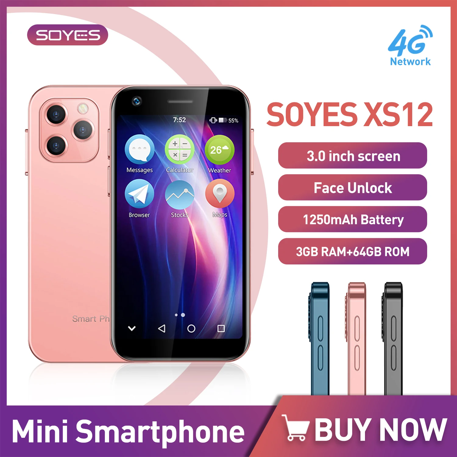 

SOYES XS12 3,0 дюймовый супер мини смартфон 3 ГБ + 64 ГБ Android 9 мобильный телефон для карманного мобильного телефона разблокированный 1250 мАч такой же,...