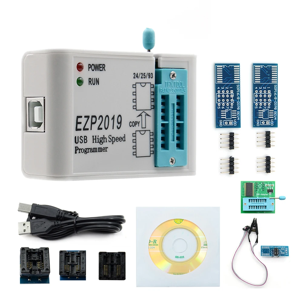 Высокоскоростной USB SPI программатор EZP2019 + 5 адаптеров Поддержка 24 25 93 EEPROM Flash Bios Чип