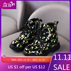 Ботинки мартинсы детские, Мультяшные зимние ботинки, нескользящая резиновая подошва, кожаная обувь для мальчиков и девочек