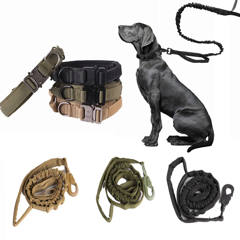 

Tactical Bungee Dog Leash Nylon Training Leads Rope Military Training Leashes with 2 Handle For Strong Large Medium Dogs