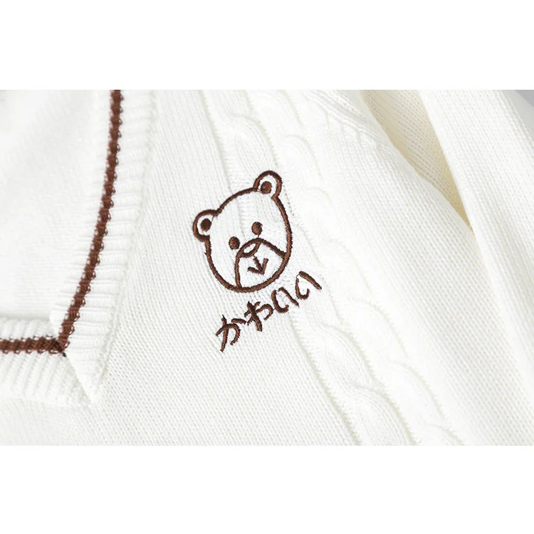 

JK Sweater Coat japanese school uniform Bear JK Couple's Sweater College JK Uniform Embroidered V-neck Long Sleeve Sweater