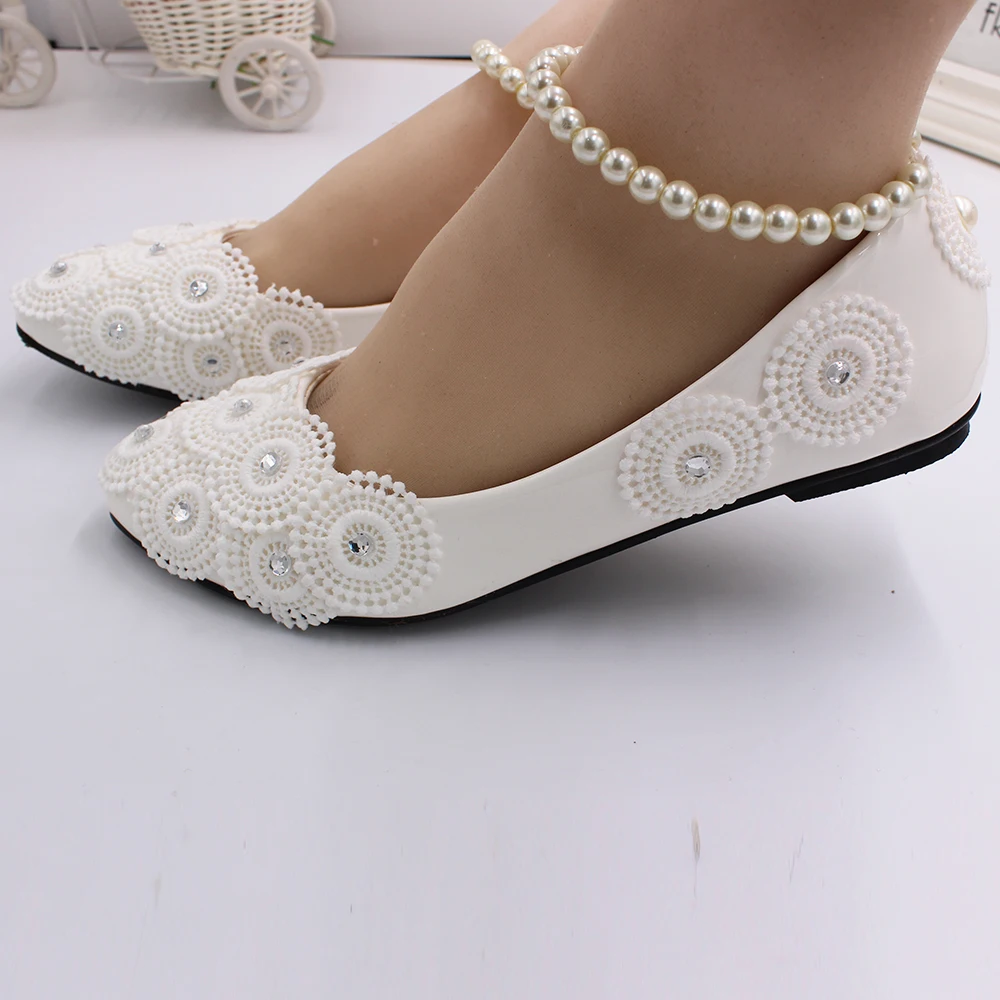 BaoYaFang Rhinestone Pearl foot chain high heel women's white handmade wedding shoes