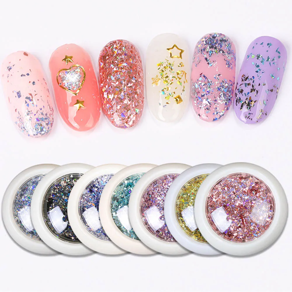 1jar 6 Colors Holo Laser Flakes Nail Sequins Holographic Glitter Powder Paillette Rose Gold Irregular Art Decorations Flake | Красота и