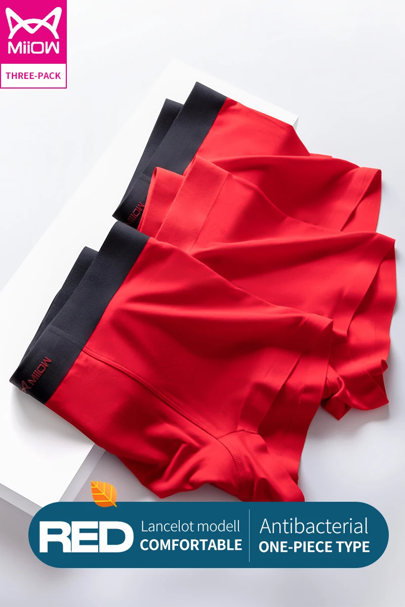 MiiOW 3PCS Modal Soild No Trace Men Underpants 3A Grade Antibacterial Moisture Absorbent Soft Elastic  Male Panties