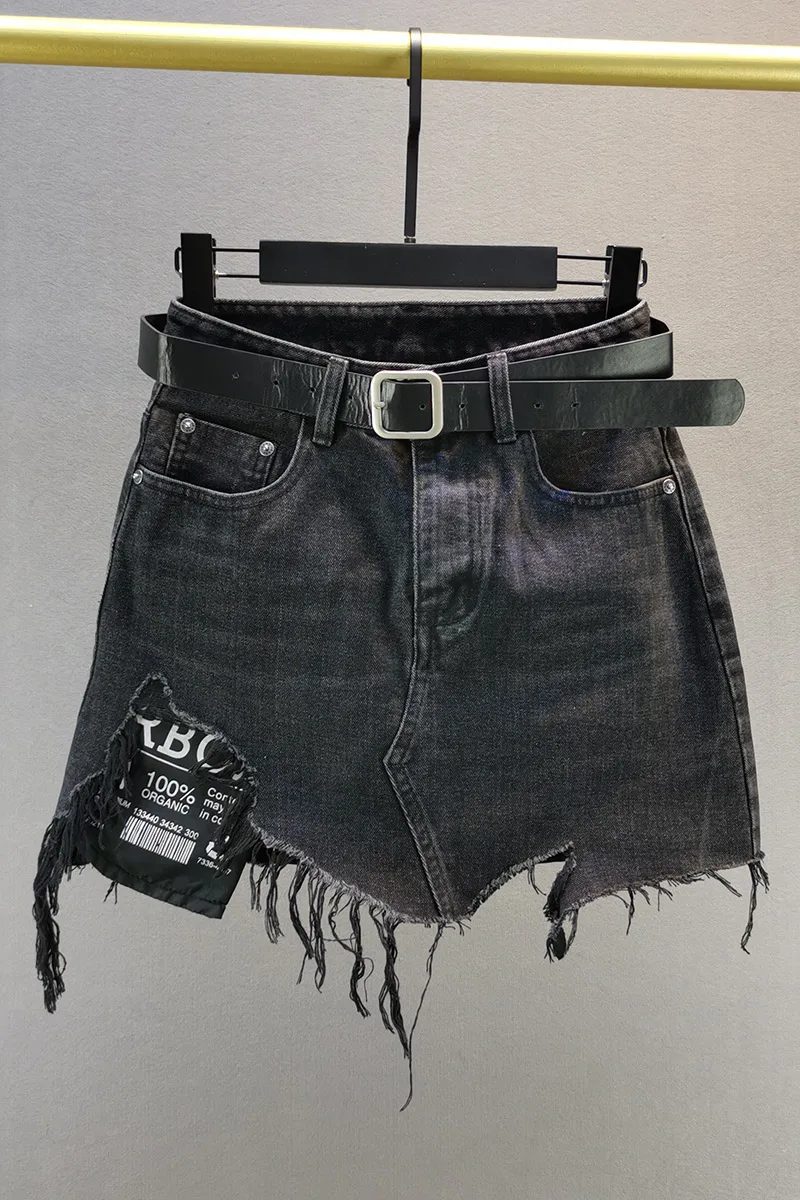 

Ripped Denim Skirt for Women 2021 Spring Summer New Korean High Waist Loose and Slimming Jeans Shorts Skirt Ladies A- Line Skirt