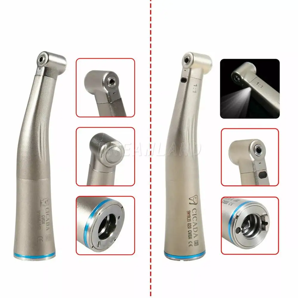 1:1 Fiber Optic No LED/LED Contra Angle Handpiece Dental Low Speed Inner Water Spray Push Button Fit NSK Kavo CICADA