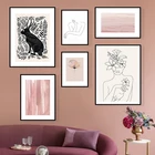 Абстрактный цветок, Женский рисунок лески, скандинавские розовые плакаты, принты, Картина на холсте, Настенная картина, гостиная, спальня, домашний декор