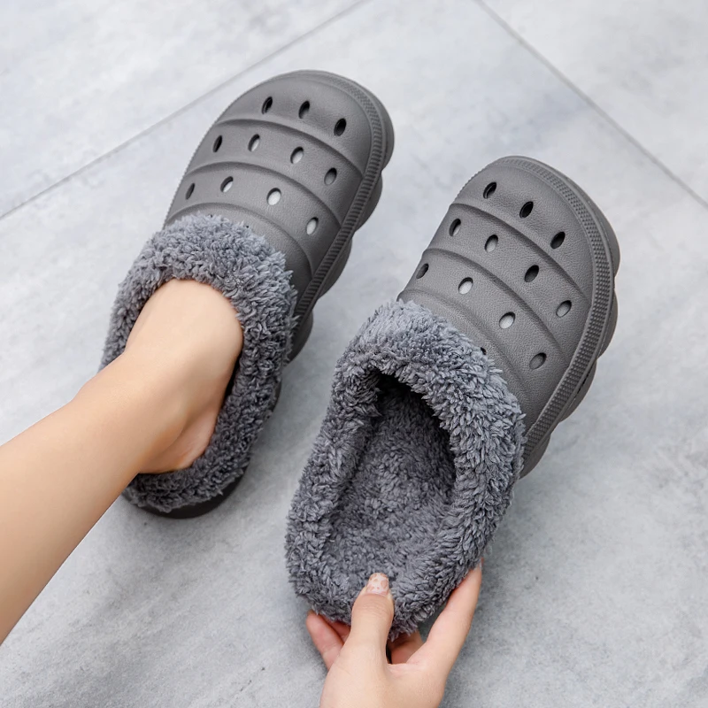 Warm Furry Slippers Indoor Home Cotton Shoes Men Fur Slides Casual Plush Winter Slides Flip Flops 45